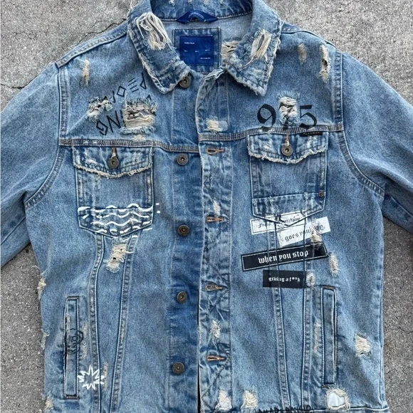 Zara Man “Do the right thing” Denim Jacket Mens L - Picture 4 of 13